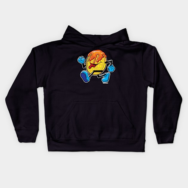 Happy Smiling Waffle Mascot strutting by Kids Hoodie by eShirtLabs